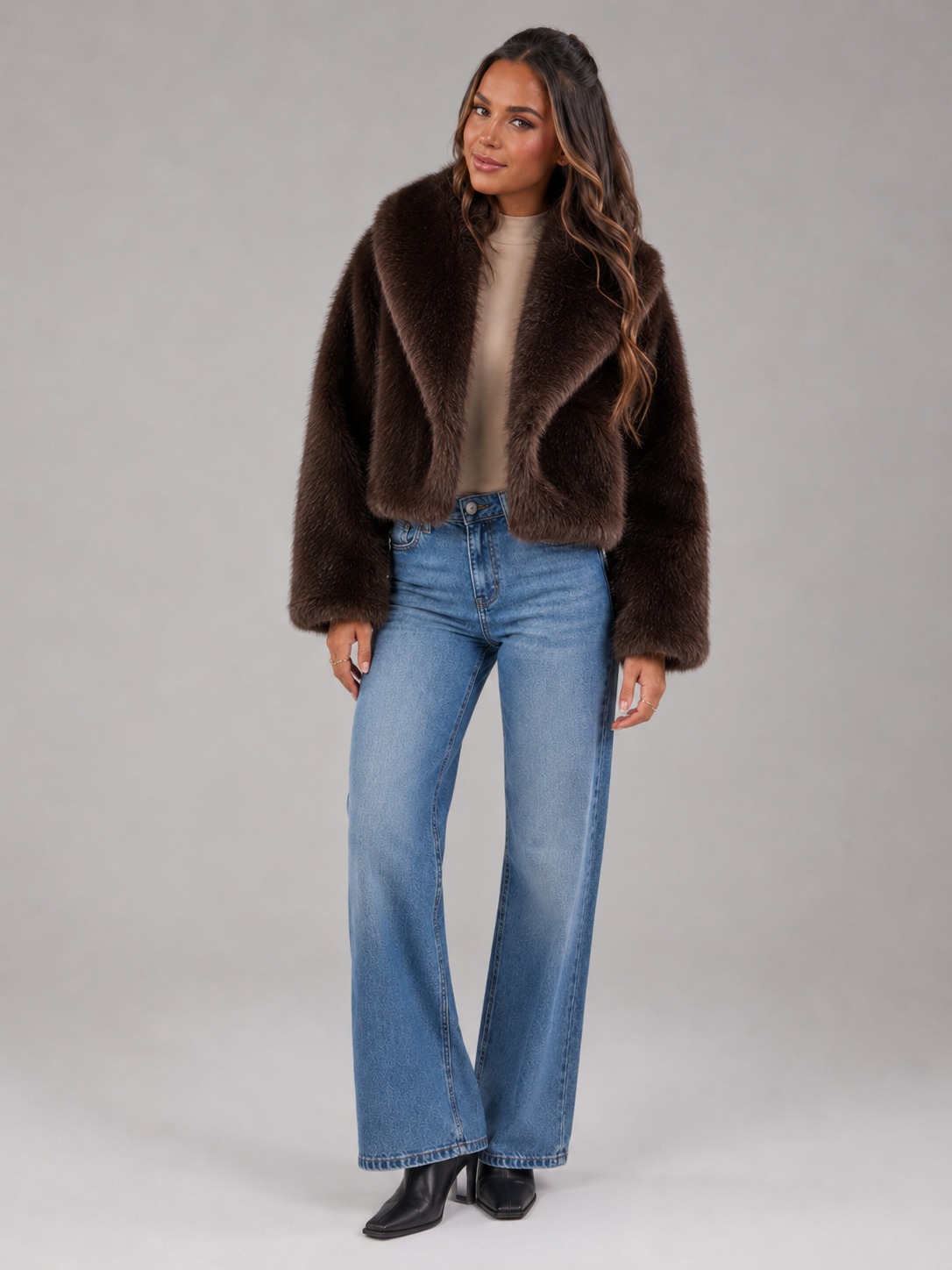 Cropped Faux Fur Jacket for Women