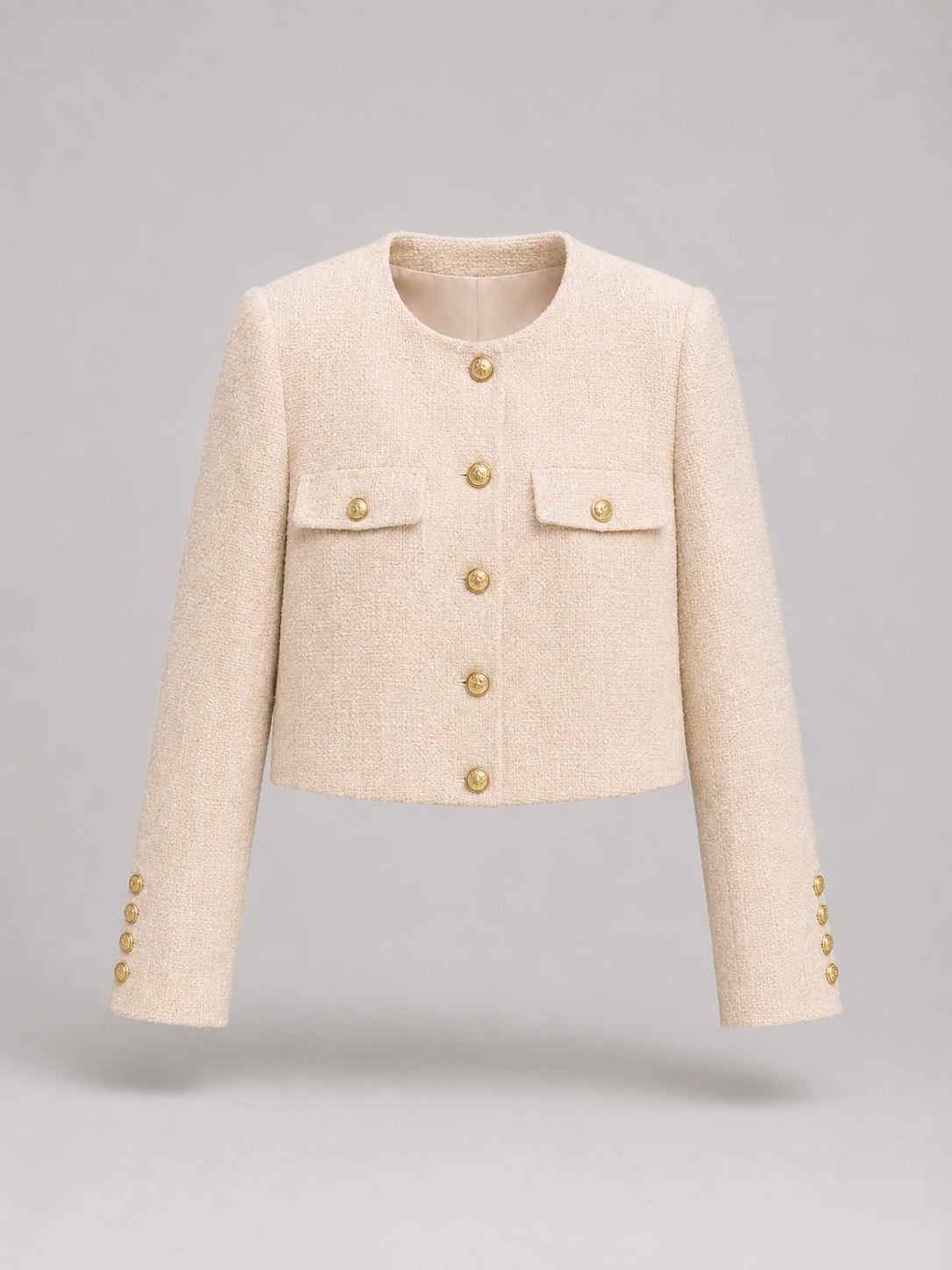 Chaqueta corta de tweed con botones dorados