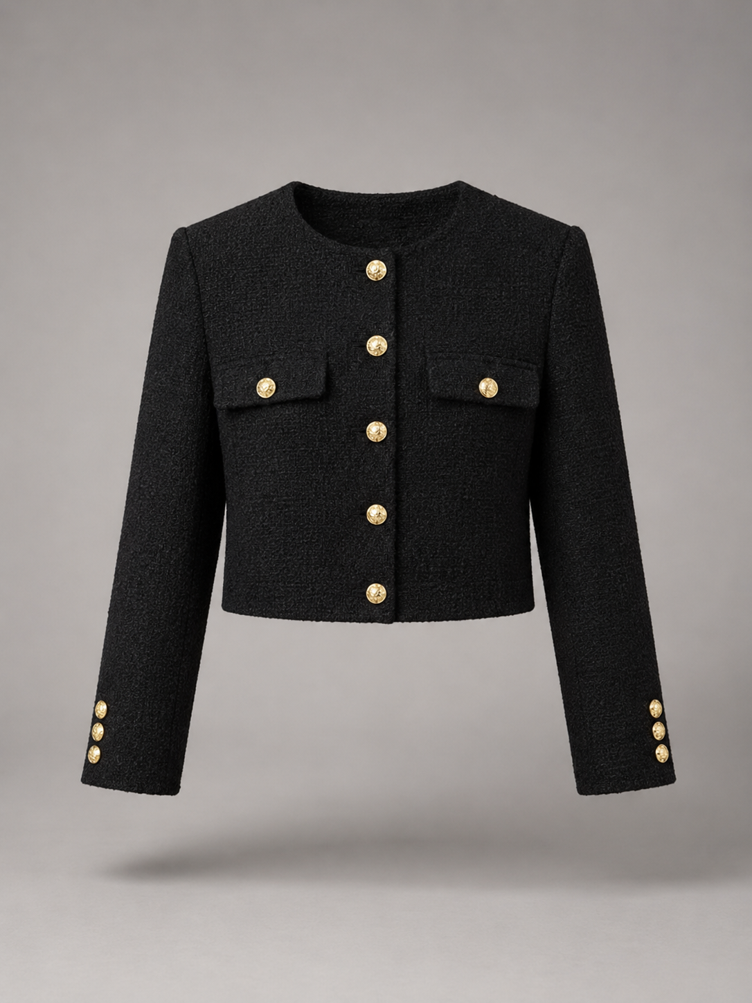 Chaqueta corta de tweed con botones dorados