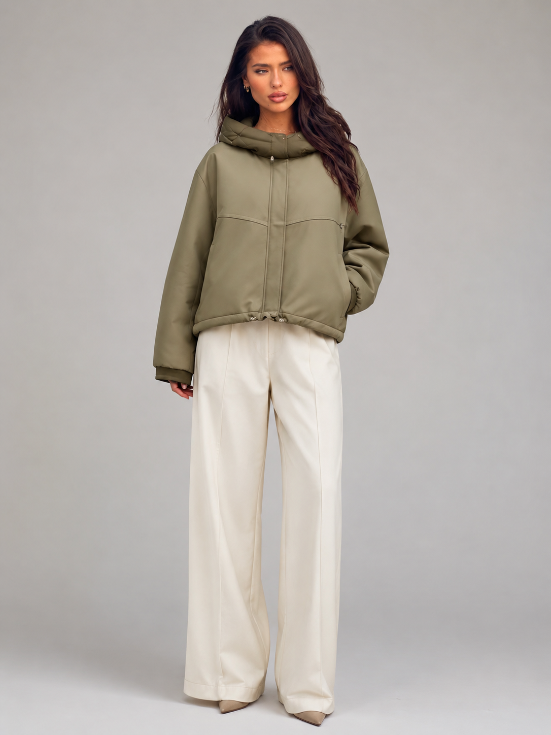 Green Hooded Padded Jacket for Women