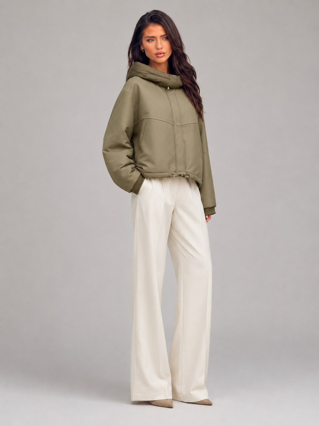Green Hooded Padded Jacket for Women