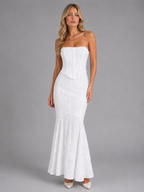 Strapless Lace Corset Maxi Dress Evening Women