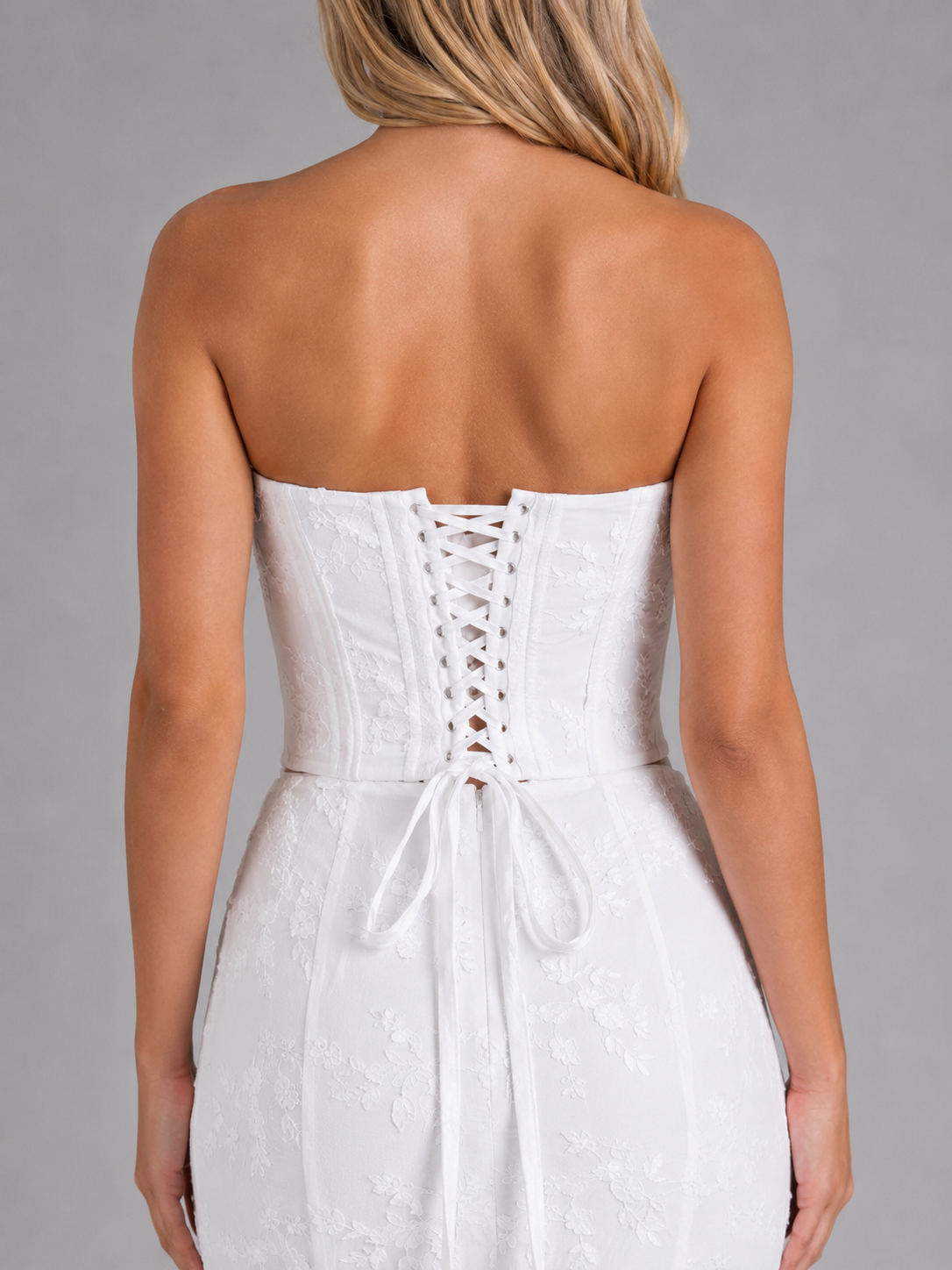 Strapless Lace Corset Maxi Dress Evening Women