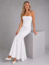 Vestido largo corsé de encaje sin tirantes para mujer de noche