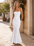Strapless Lace Corset Maxi Dress Evening Women