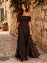Vestido largo de hombros descubiertos de gasa para mujer de noche