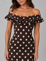 Vestido largo de hombros descubiertos con lunares para mujer de verano
