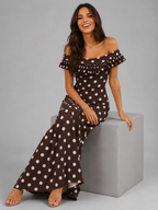 Polka Dot Off Shoulder Maxi Dress Summer Women