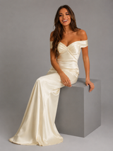 Satin Feel Off Shoulder Maxi Dress Evening Women