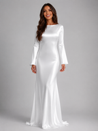 Vestido largo de manga larga con sensación de satén para invitada de boda
