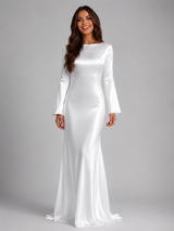 Vestido largo de manga larga con sensación de satén para invitada de boda