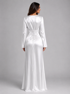 Vestido largo de manga larga con sensación de satén para invitada de boda
