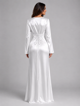 Vestido largo de manga larga con sensación de satén para invitada de boda