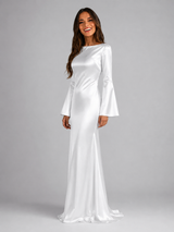 Vestido largo de manga larga con sensación de satén para invitada de boda