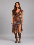 Ruffle Sleeve Side Split Midi Dress Summer Women
