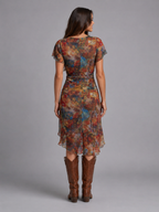 Ruffle Sleeve Side Split Midi Dress Summer Women