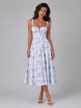 Floral Sweetheart Corset Midi Dress Wedding Guest