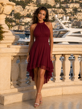 Robe à col halter style chiffon pour invité de mariage