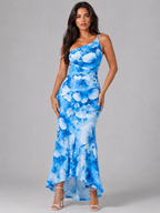 Robe maxi florale à une épaule pour femme en été