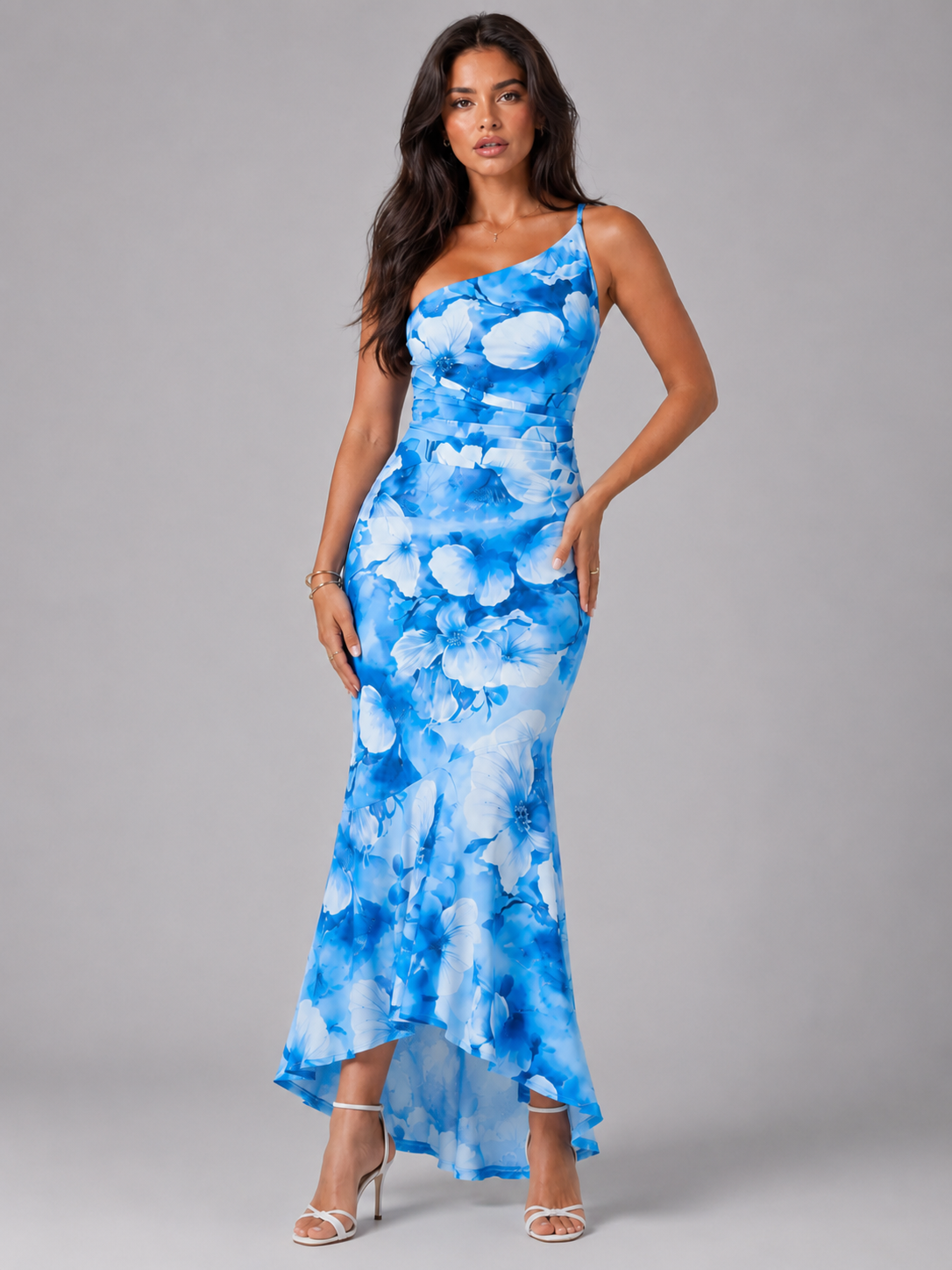 Robe maxi florale à une épaule pour femme en été