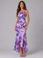 Robe maxi florale à une épaule pour femme en été