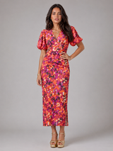 Robe midi à manches bouffantes et col en V pour femme en été