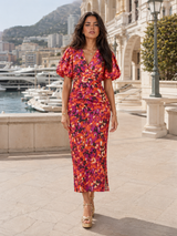 Robe midi à manches bouffantes et col en V pour femme en été