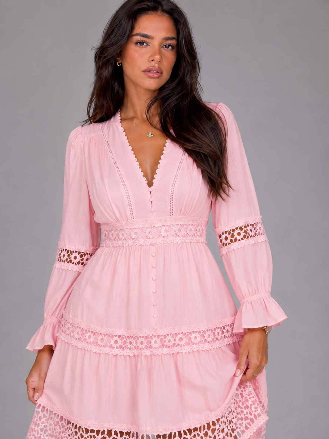 Robe midi à bordure en dentelle pour femme en été
