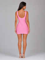 Vestido mini ajustado con escote redondo para cóctel de mujer