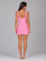 Vestido mini ajustado con escote redondo para cóctel de mujer