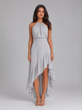 Robe midi à volants col halter pour invité de mariage
