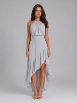 Robe midi à volants col halter pour invité de mariage