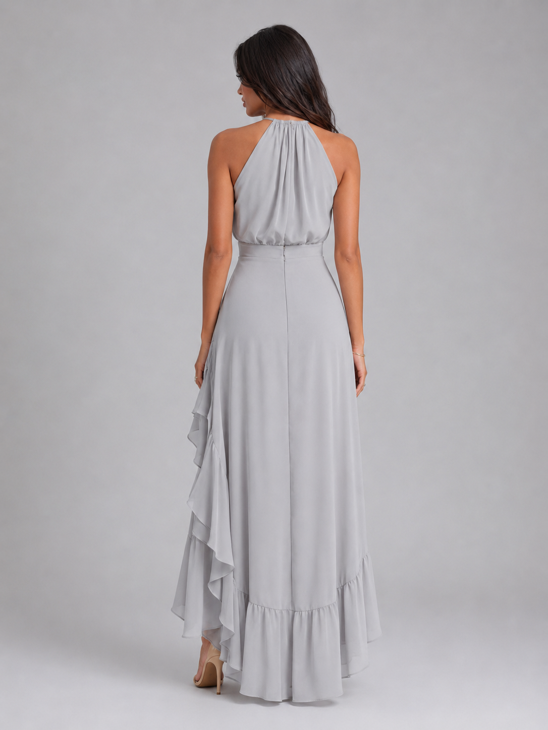 Robe midi à volants col halter pour invité de mariage