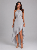 Robe midi à volants col halter pour invité de mariage