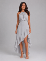 Robe midi à volants col halter pour invité de mariage
