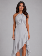 Robe midi à volants col halter pour invité de mariage