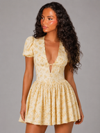 Robe mini à manches bouffantes florale pour femme en été