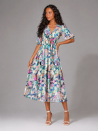 Vestido midi floral sin mangas con escote en V para invitada de boda