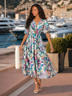 Vestido midi floral sin mangas con escote en V para invitada de boda