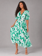 Vestido midi floral sin mangas con escote en V para invitada de boda