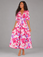 Vestido midi floral sin mangas con escote en V para invitada de boda