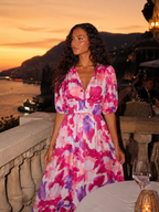 Vestido midi floral sin mangas con escote en V para invitada de boda