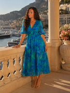 Vestido midi floral sin mangas con escote en V para invitada de boda