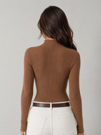 Ribbed mock neck knit top – Nude & Nero