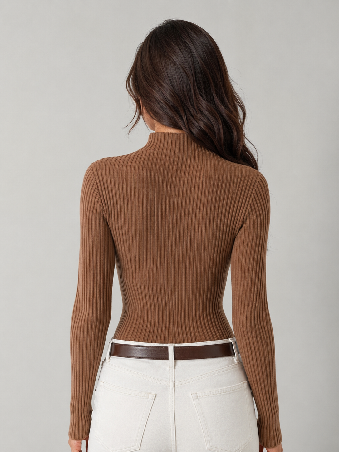 Ribbed mock neck knit top – Nude & Nero
