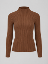 Ribbed Mock Neck Long Sleeve Knit Top for Women