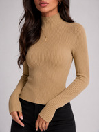 Ribbed mock neck knit top – Nude & Nero