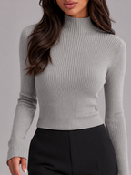 Ribbed mock neck knit top – Nude & Nero