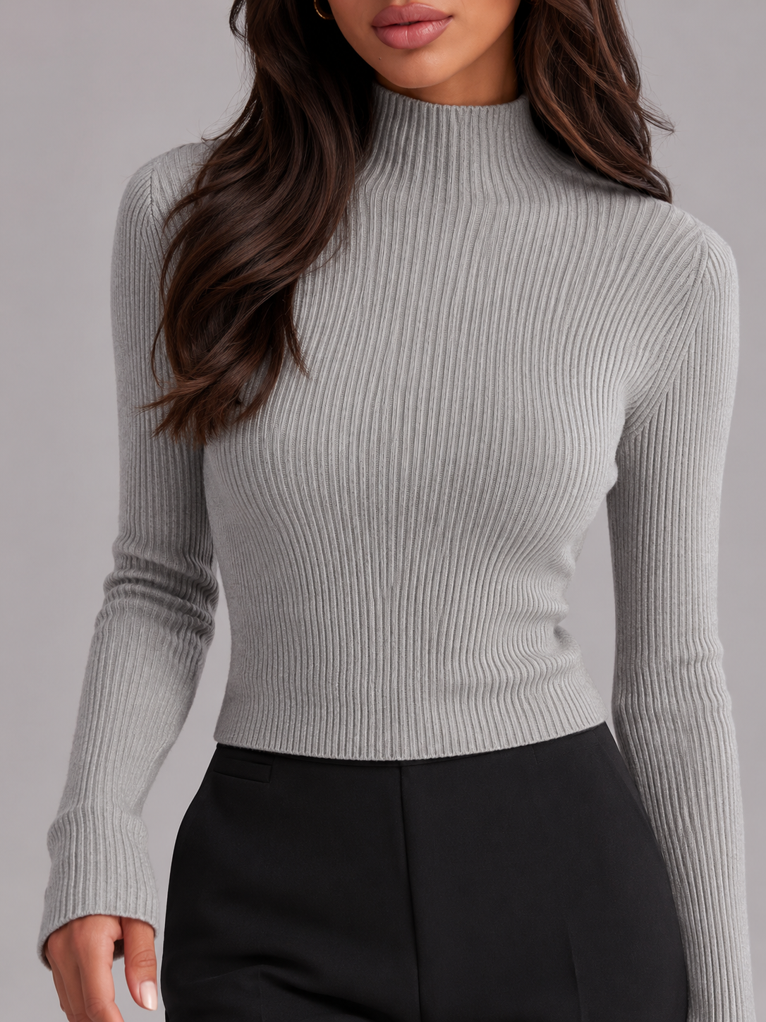 Ribbed mock neck knit top – Nude & Nero