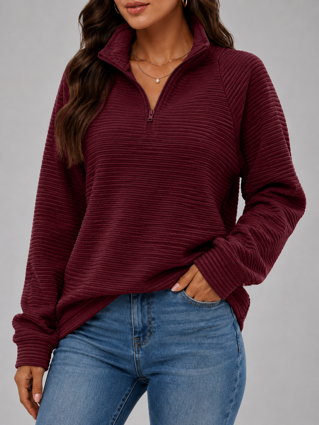Ribbed half-zip pullover – Nude & Nero
